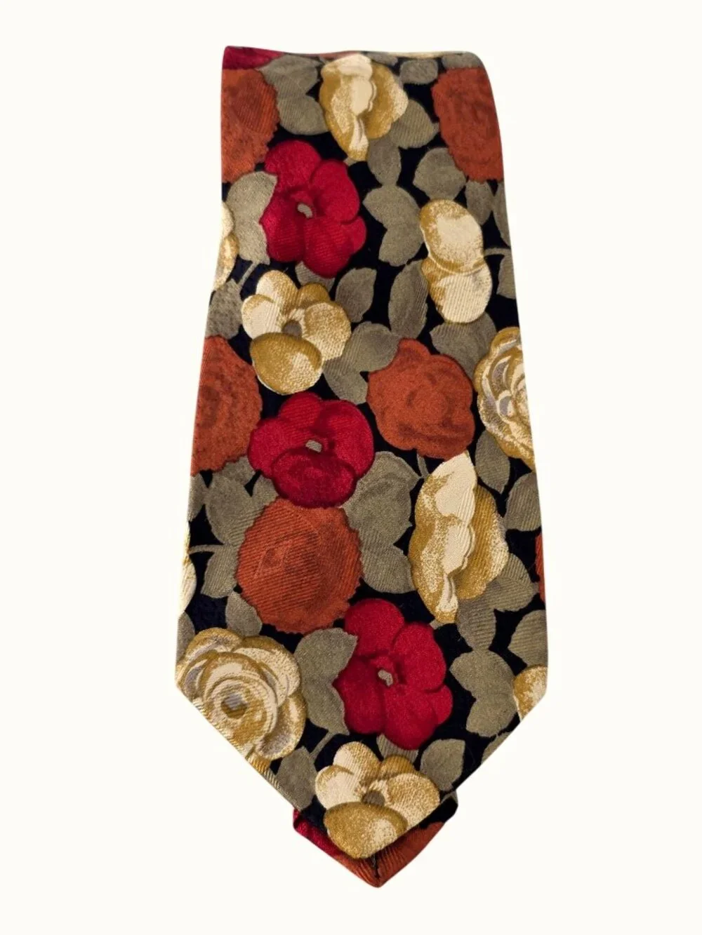 Fumagallis 90s Silk Tie Made Italy Floral Necktie Red Olive Rust Black 3.5 x 58
